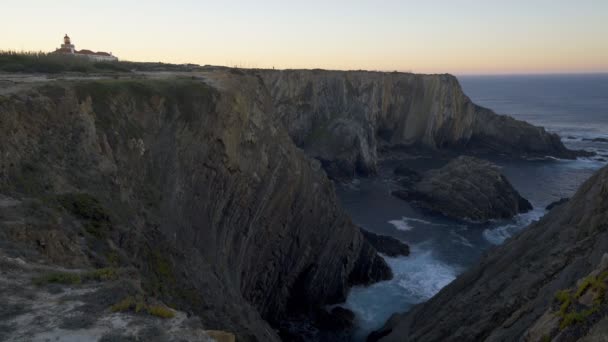 Cabo Sardao Lighthouse Cape View Sunrise Portugal — Stok Video