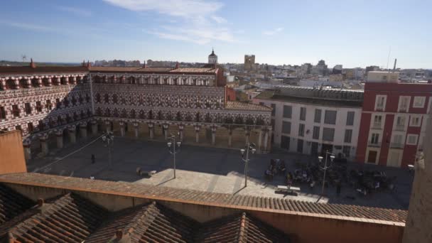 Badajoz Spanya Daki Plaza Alta Kırmızı Beyaz Binalar — Stok video