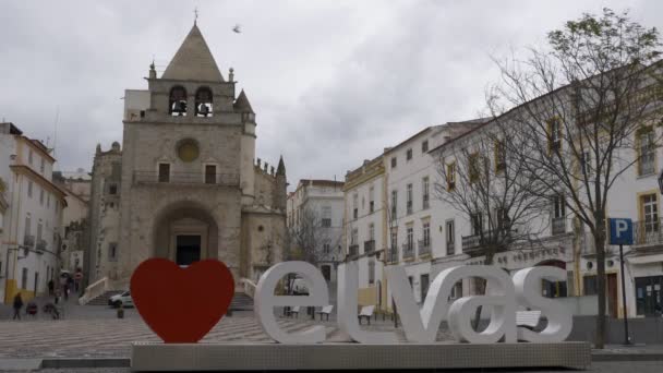 Ich Liebe Elvas Praca Republica Plaza Alentejo Portugal — Stockvideo