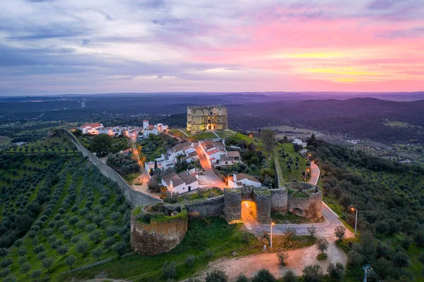 Evoramonte Drone Aerial View Village Castle Sunset Alentejo Portugal — Stock Photo, Image