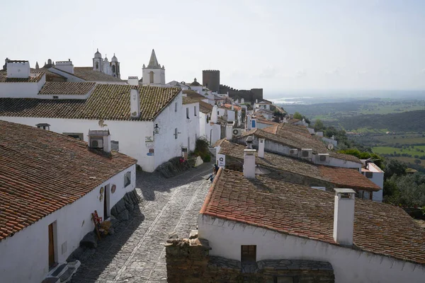 Monsaraz Pueblo Calle Con Casas Blancas Alentejo Portugal — Foto de Stock