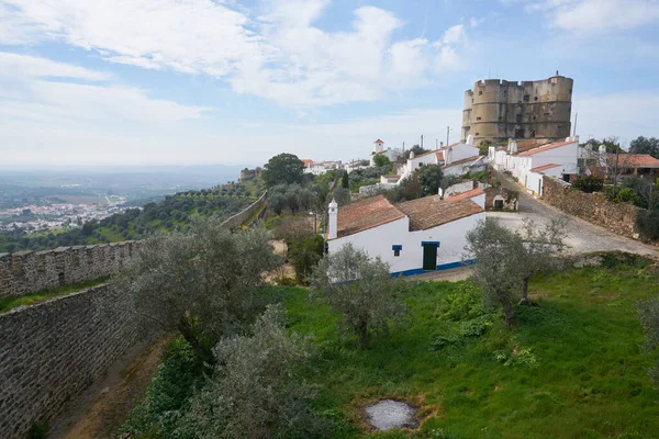 葡萄牙Alentejo Evoramonte城城堡城墙历史建筑和橄榄树公园 — 图库照片