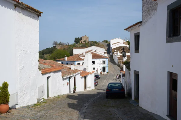 Wiejska Ulica Monsaraz Białymi Domami Alentejo Portugalia — Zdjęcie stockowe