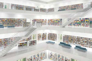 Stuttgart Kütüphanesi güzel modern kütüphane Almanya 'da beyaz fütürist