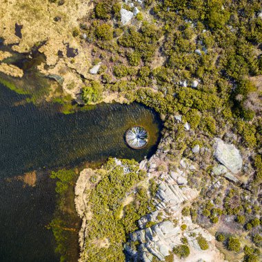 Drone aerial top view of landscape in Covao dos Conchos in Serra da Estrela, Portugal clipart