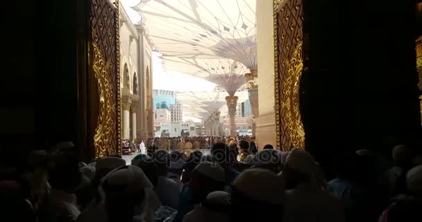Мусульмане молятся в Запретной мечети (мечети) Набави в Аль-Медине, Саудовская Аравия — стоковое видео