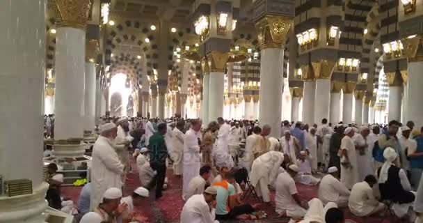 Muçulmanos orando dentro haram Masjid (mesquita) Nabawi em Al Madinah, Arábia Saudita — Vídeo de Stock