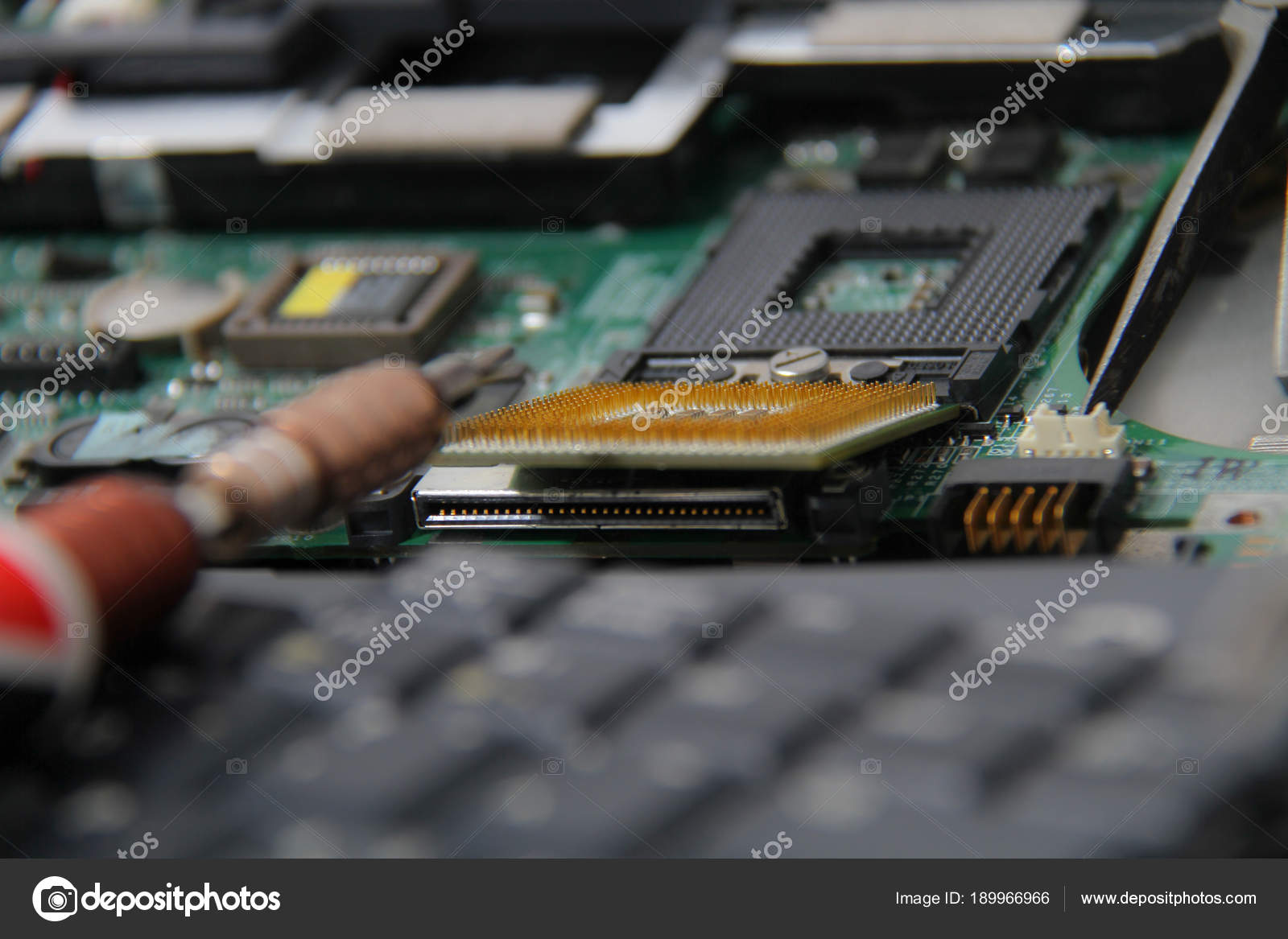 Computer repair concept Closeup view. Computer service. Man rep ⬇