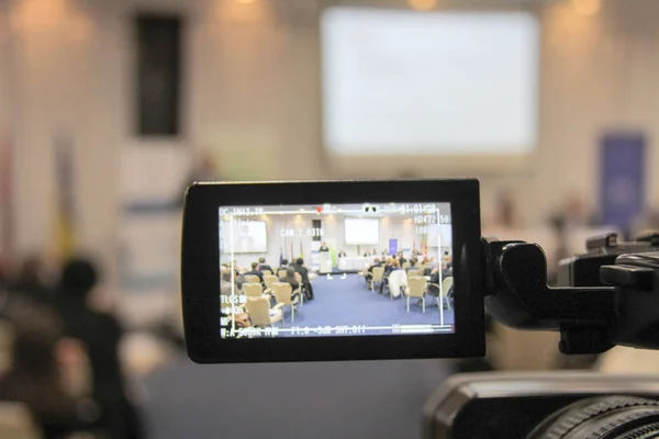 Geschäftsleute Während Einer Videokonferenz Konferenzraum Oder Saal — Stockfoto