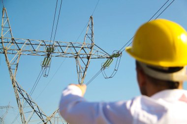 Elektrik santralinde duran erkek mühendis.