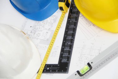 Kask ve inşaat çizimleri ve Binalar için Araçlar
