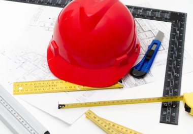Kask ve inşaat çizimleri ve Binalar için Araçlar