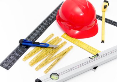 Kask ve inşaat çizimleri ve Binalar için Araçlar