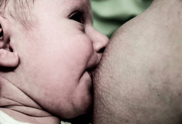 Jovem mãe amamentando seu bebê menino — Fotografia de Stock