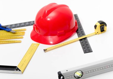 Kask ve inşaat çizimleri ve Binalar için Araçlar