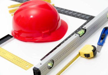 Kask ve inşaat çizimleri ve Binalar için Araçlar