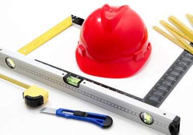 Kask ve inşaat çizimleri ve Binalar için Araçlar