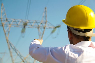 Elektrik santralinde duran erkek mühendis.