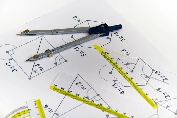 Zeichenwerkzeuge Mit Kompass — Stockfoto