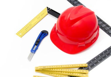 Kask ve inşaat çizimleri ve Binalar için Araçlar