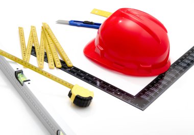 Kask ve inşaat çizimleri ve Binalar için Araçlar