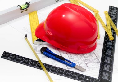 Kask ve inşaat çizimleri ve Binalar için Araçlar