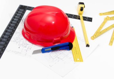 Kask ve inşaat çizimleri ve Binalar için Araçlar