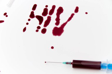 Şırınga kırmızı kan testi araştırma HIV AIDS kavram fikir için