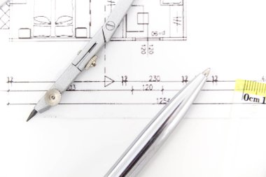 Mimari Proje, çift ve pergel, Cetveller ve hesap makinesi