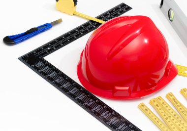 Kask ve inşaat çizimleri ve Binalar için Araçlar