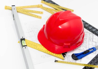 Kask ve inşaat çizimleri ve Binalar için Araçlar