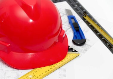 Kask ve inşaat çizimleri ve Binalar için Araçlar