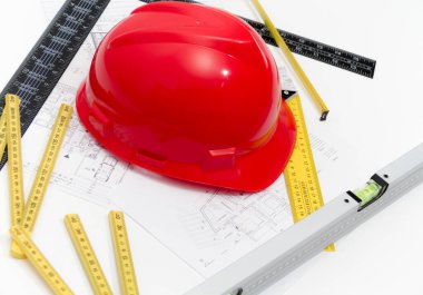 Kask ve inşaat çizimleri ve Binalar için Araçlar