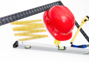 Kask ve inşaat çizimleri ve Binalar için Araçlar