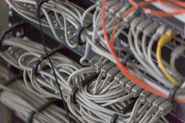 Rack Mounted Servers In A Server Room, close up