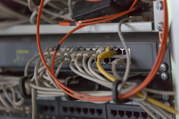 Rack Mounted Servers In A Server Room, close up