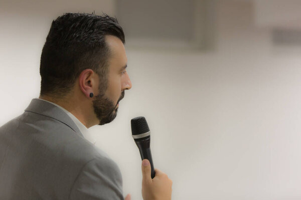 Businessman in the auditorium, Conference Hall, successful start