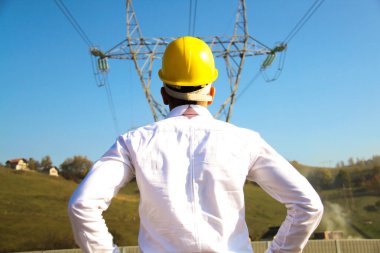Elektrik santralinde duran erkek mühendis.