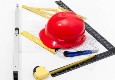 Kask ve inşaat çizimleri ve Binalar için Araçlar