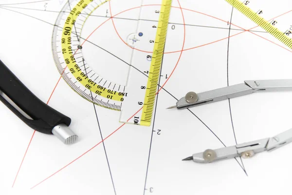 Drawing tools with compass - business concept — Stock Photo, Image