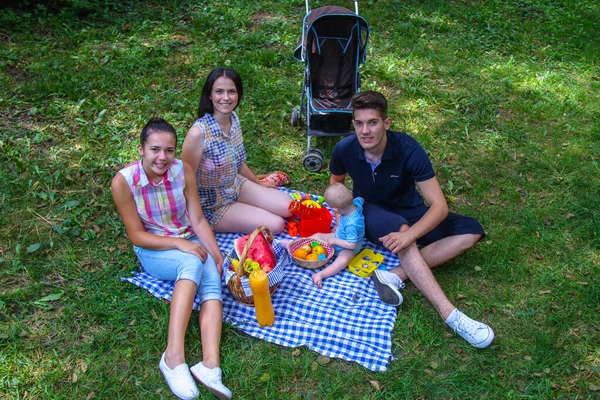 Foto Der Glücklichen Freunde Bei Einem Picknick Park — Stockfoto
