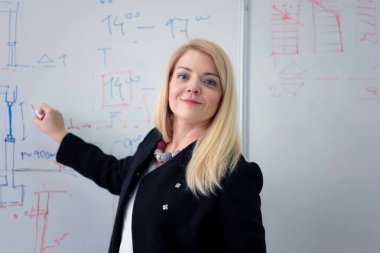 Kadın Mimarlık öğretmeni iş başında. Kadın profesör açıkla.