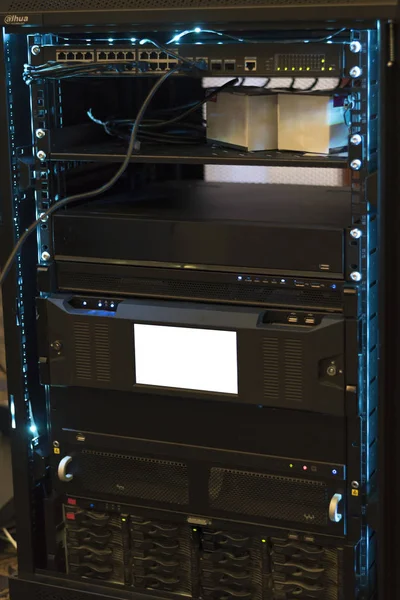 Rack Mounted Servers In A Server Room, close up — Stock Photo, Image