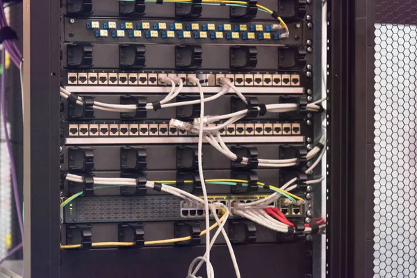 Rack Mounted Servers In A Server Room, close up — Stock Photo, Image