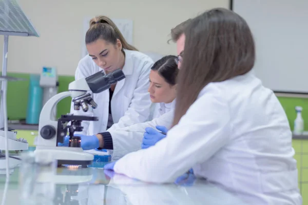 Grupo de científicos de laboratorio que trabajan en laboratorio con tubos de ensayo, —  Fotos de Stock