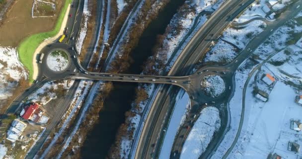 Verschneite Autobahn Selektiver Fokus — Stockvideo