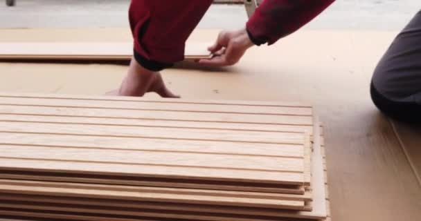 Produktionslinie Der Holzfußbodenfabrik Industrieller Hintergrund — Stockvideo