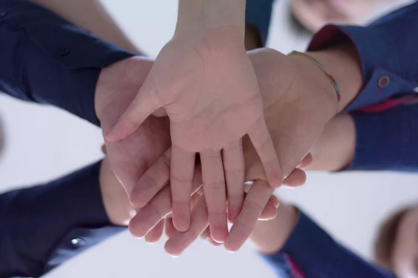 Junge Geschäftsleute Arbeiten Teamwork Stacking Hand Concept Nahaufnahme Von Jungen — Stockfoto