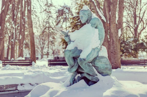 Park miejski w śniegu — Zdjęcie stockowe