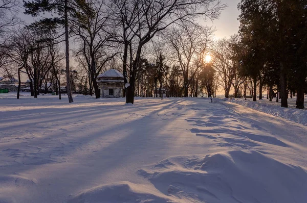 Belgrad park "Kalemegdan" ze śniegu — Zdjęcie stockowe